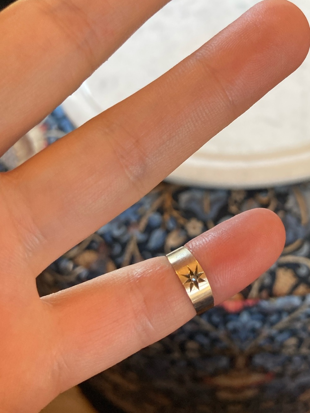 Antique Victorian Starburst Diamond Wide Band Ring, Tiny Size - Picture 14 of 17